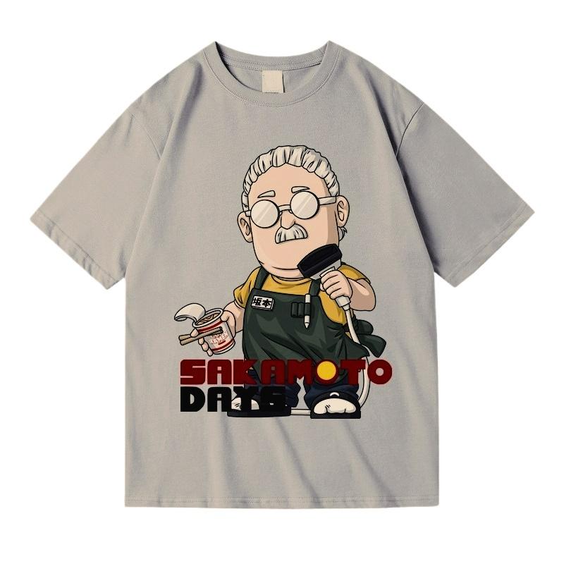 New Japanese Sakamoto Taro Anime Second Dimensional Peripheral Printing Cotton Short Half-Sleeve T-Shirt Men's and Women's