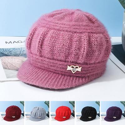New Fashionable Woolen Hats for Middle Aged and Elderly Women In Autumn and Winter Thickened and Fleece  Warm and Cute Knitted Caps
