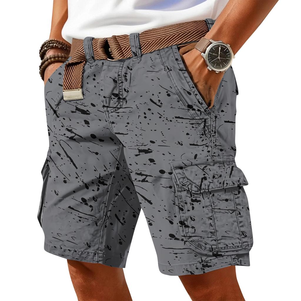 Men's Casual Trend Ink Wash Printed Short Pants - Men's Multi-pocket Workwear Sports Shorts