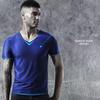 Men's V-Neck Ice Silk Quick-Dry Seamless Slim Fit Short-Sleeve Sports T-Shirt