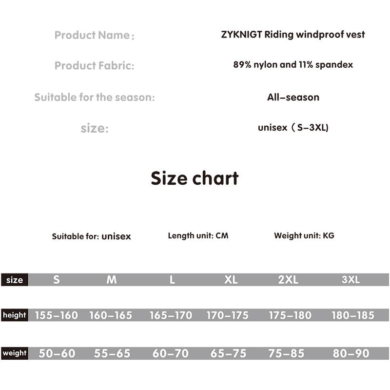 ZYKNIGT Cycling Vest, Unisex Cycling Jacket Windproof and Waterproof Cycling Jersey Double Zipper Sleeveless Cycling Top