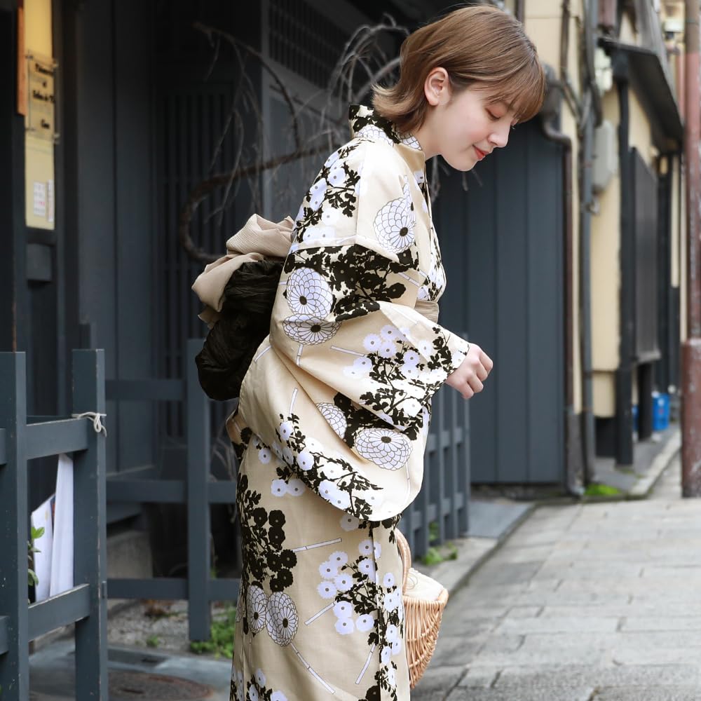 16 Patterns To Choose from Yukata Heko Obi Set Tokimeki Summer Love Yukata Heko Obi 2 Piece Set Beige Manju Chrysanthemum and White Small (11.