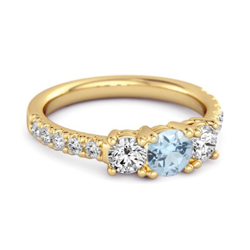 Blue Topaz Triple Stone Pavé Band Ring - 925 Sterling Silver Gold Vermeil