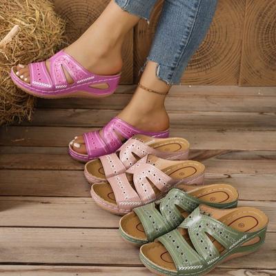 2026 Sommer Damen Keilsandalen Premium Orthopädische Sandalen mit offenem Zeh Vintage Rutschfeste Leder Freizeitschuhe für Damen Plattform Retro Schuhe