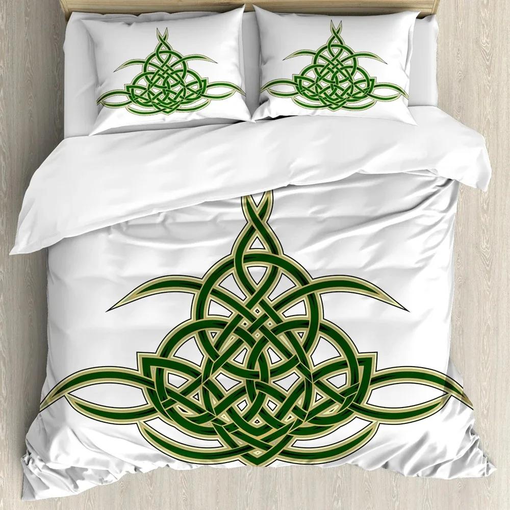 Viking Celtic Duvet Cover Set, Celtic Knot with Tridents Forest and Mountains Scandinavian Germanic Culture,Bedding Sets Decor