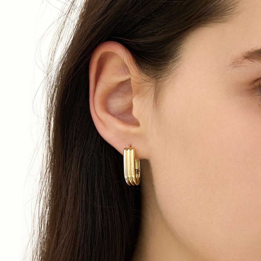 Triple Silver (C) Oval One-Touch Earrings Hl5E43509C9Xxx