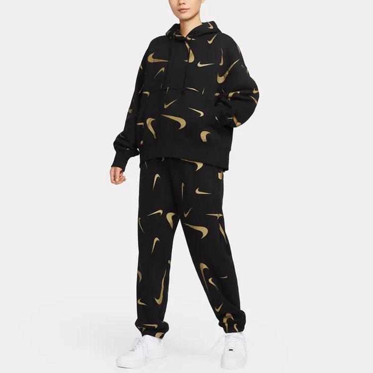 Nike All Over Print High Waist Loose Fit Cuffed Fleece Joggers Women Joggers Black FB8755-010