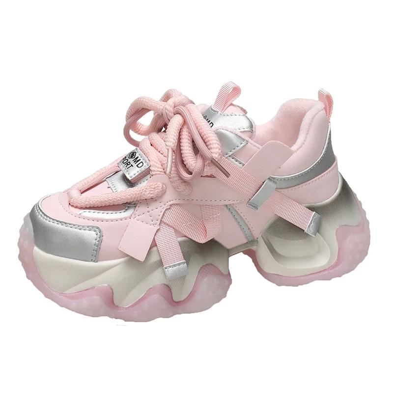 Fashion New Winter Women Warm Platform Sneakers 6CM High Heels Autumn Casual Sports Leather Shoes Trainers Chunky Sneakers Zapatos Mujer