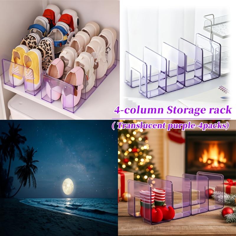 

4pcs Children s Shoe Cabinet, Transparent Colored Acrylic Shoe Organizer with 4-Section Dividers, Simple Shoe Rack,Bookend Shelf фіолетовий