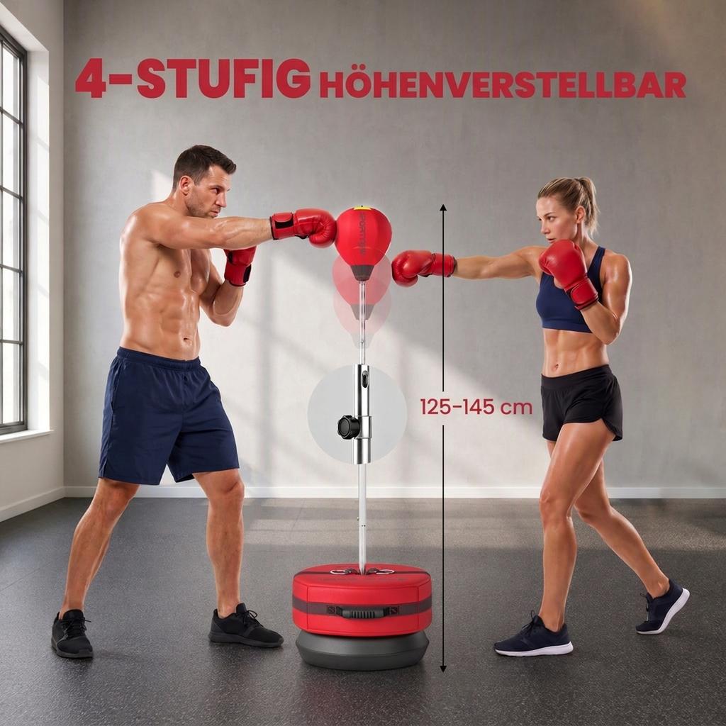 Punching bag with stand, 125-145 cm height-adjustable boxing set, freestanding speed ball with gloves and air pump