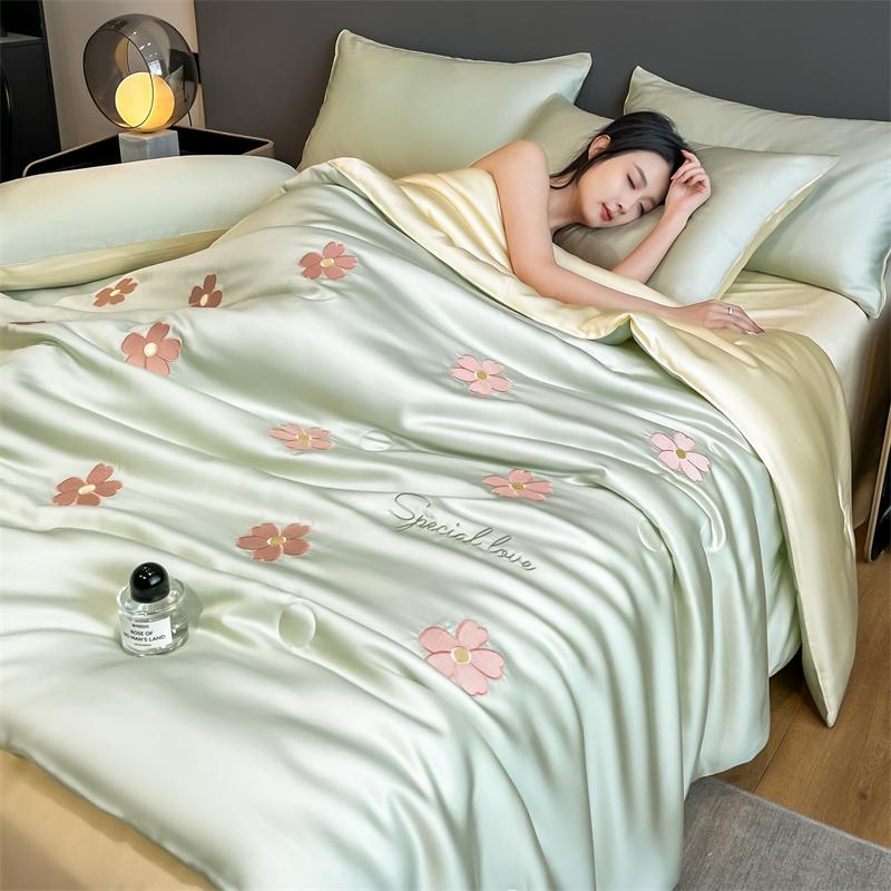 Princess Version Summer Cool Quilt Soft Washed Ice Silk Machine Washable For Women Girl Air-Conditioned Quilt Comforter Bedding