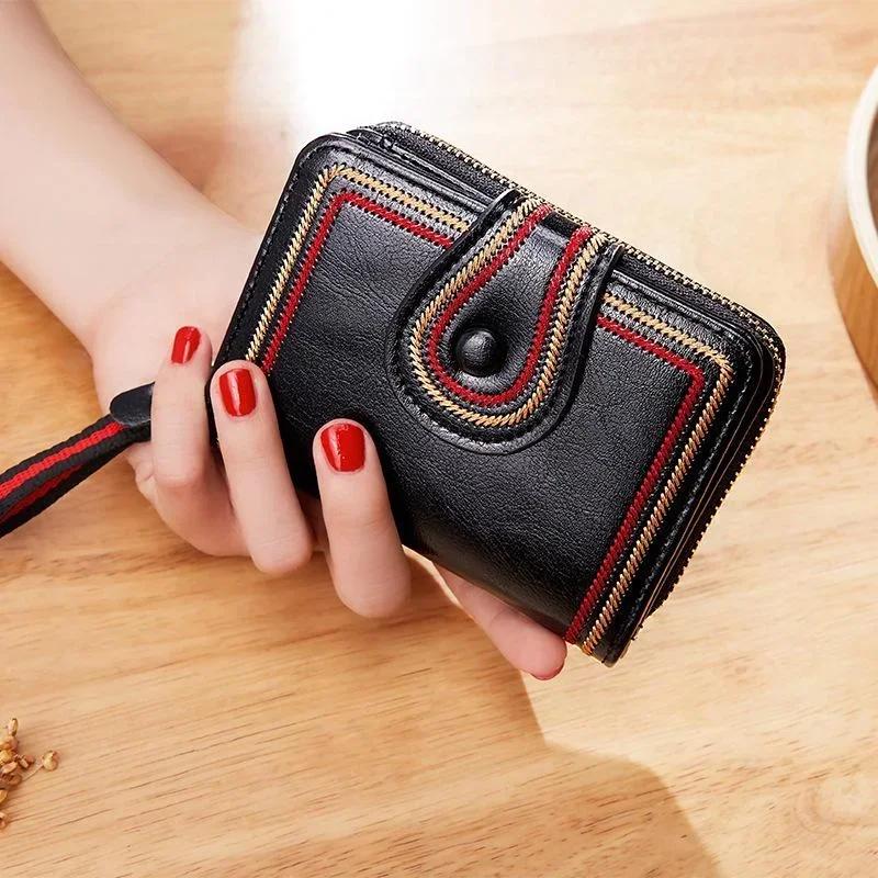 

1 Pcs Retro Oil Wax Skin European And American Multi Slot Organ Card Bag Zipper Short Women s Wallet Baellery Carteira Masculina чёрный