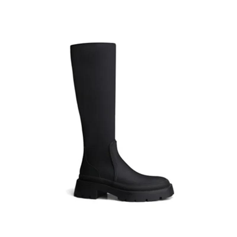 

New Ladies Platform Black Boots Fashion Chunky Med Heels Knee High Boots Women Casual Party Shoes Woman Thigh High Boots 40