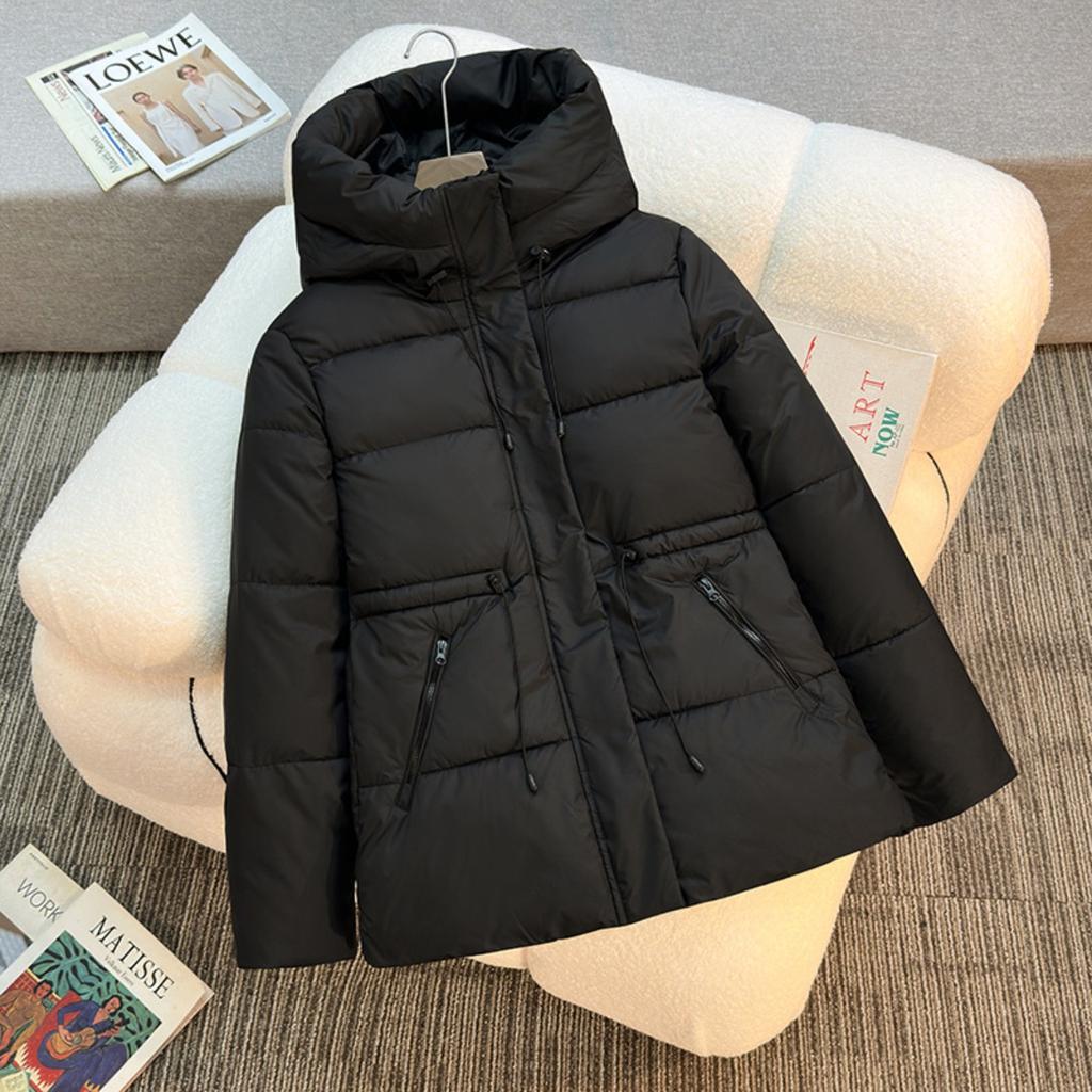 Women's Down Coats - Women's Mid-length Hooded Thick Cotton Puffer Coat, Slimming Winter Warm Cotton Jacket, Elegant Outerwear for Daily Women