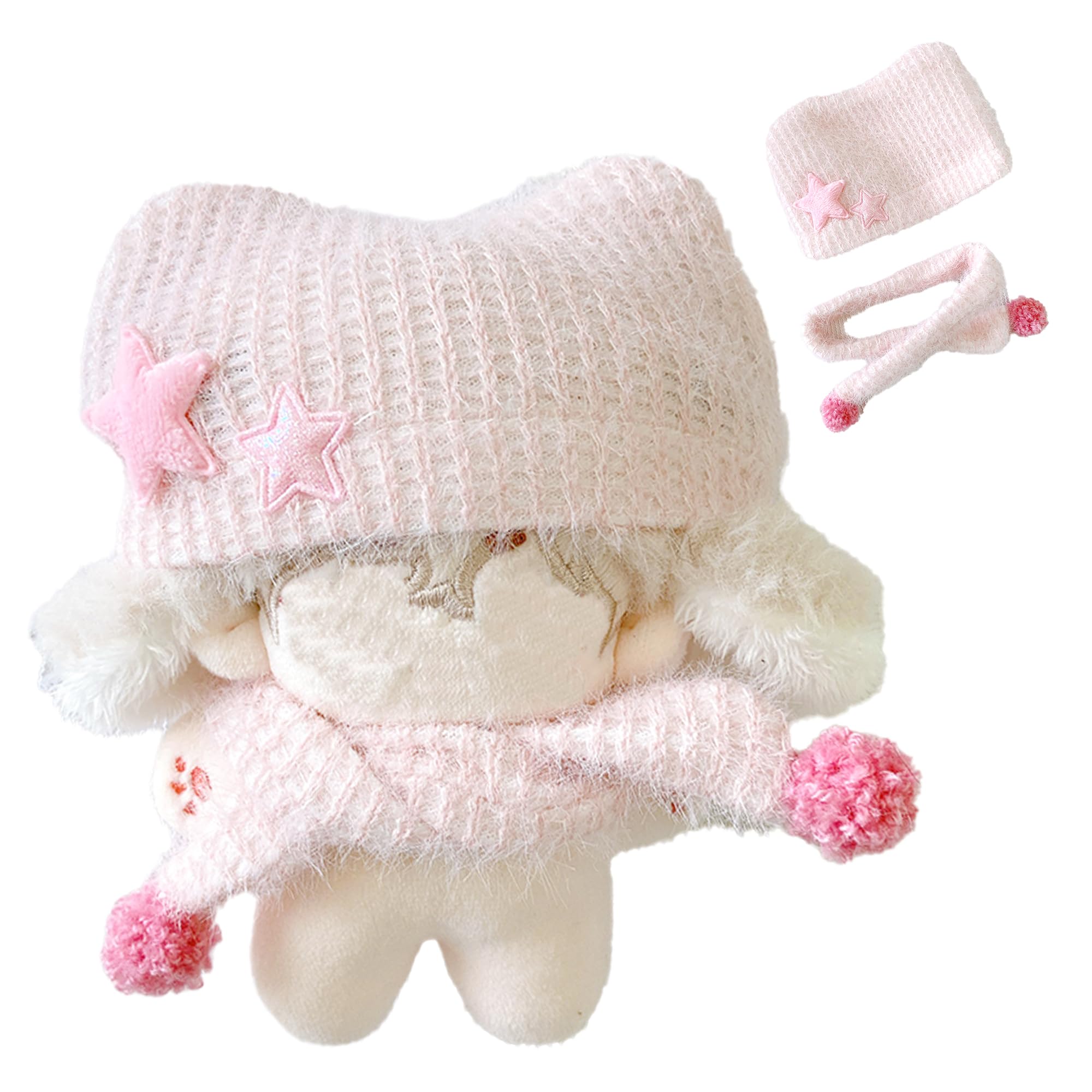 

Cat Ear Knit Hat & Scarf Set for 10cm Plush Toy, Pink [Used]