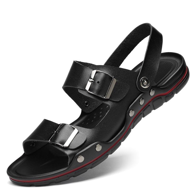 Summer Men s XL Breathable Cowhide Beach Sandals, Wear-Resistant & Trendy Dual-Purpose. 45 чёрный