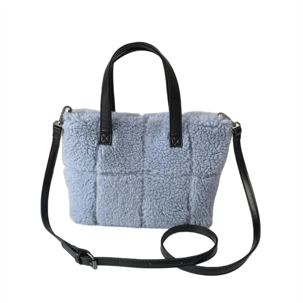 Furry Plaid Women's Handbags Winter Faux Fur Ladies Shoulder Crossbody Bags Fashion Soft Plush Tote Bag Purses for Female