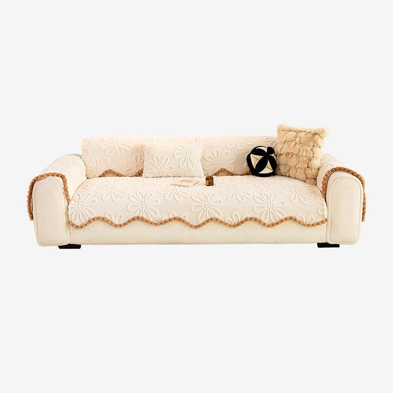 Cream Style Plush Sofa Cover Winter  New Soft Comfortable Thickened Fixed Non-Slip One-Piece Decoration Sofa Cover Cushion
