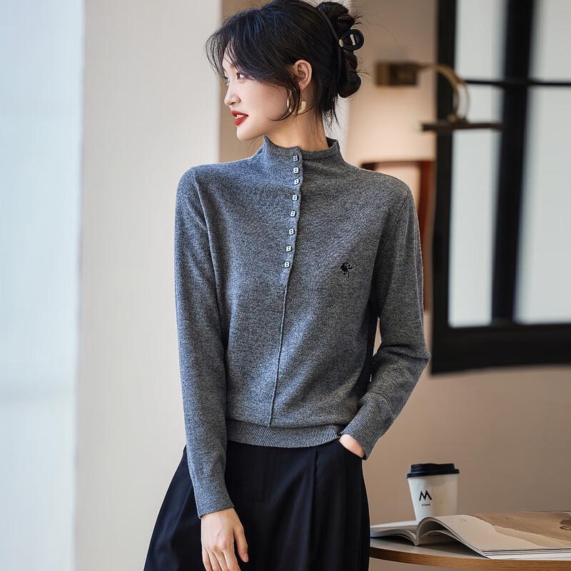 Srcr Women's 100% Wool Embroidered Half-High Collar Sweater