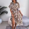 2025 Spring/Summer Casual Leopard Print Tie-Up Shirt Dress for Women