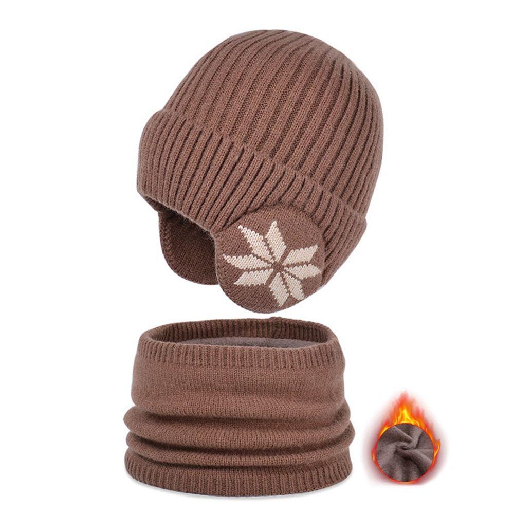 2Pcs/Set Fleece Children Hat Scarf Set Warm Beanie Hat Scarf Fashion Knitted Scarf Cap  Boys Girls