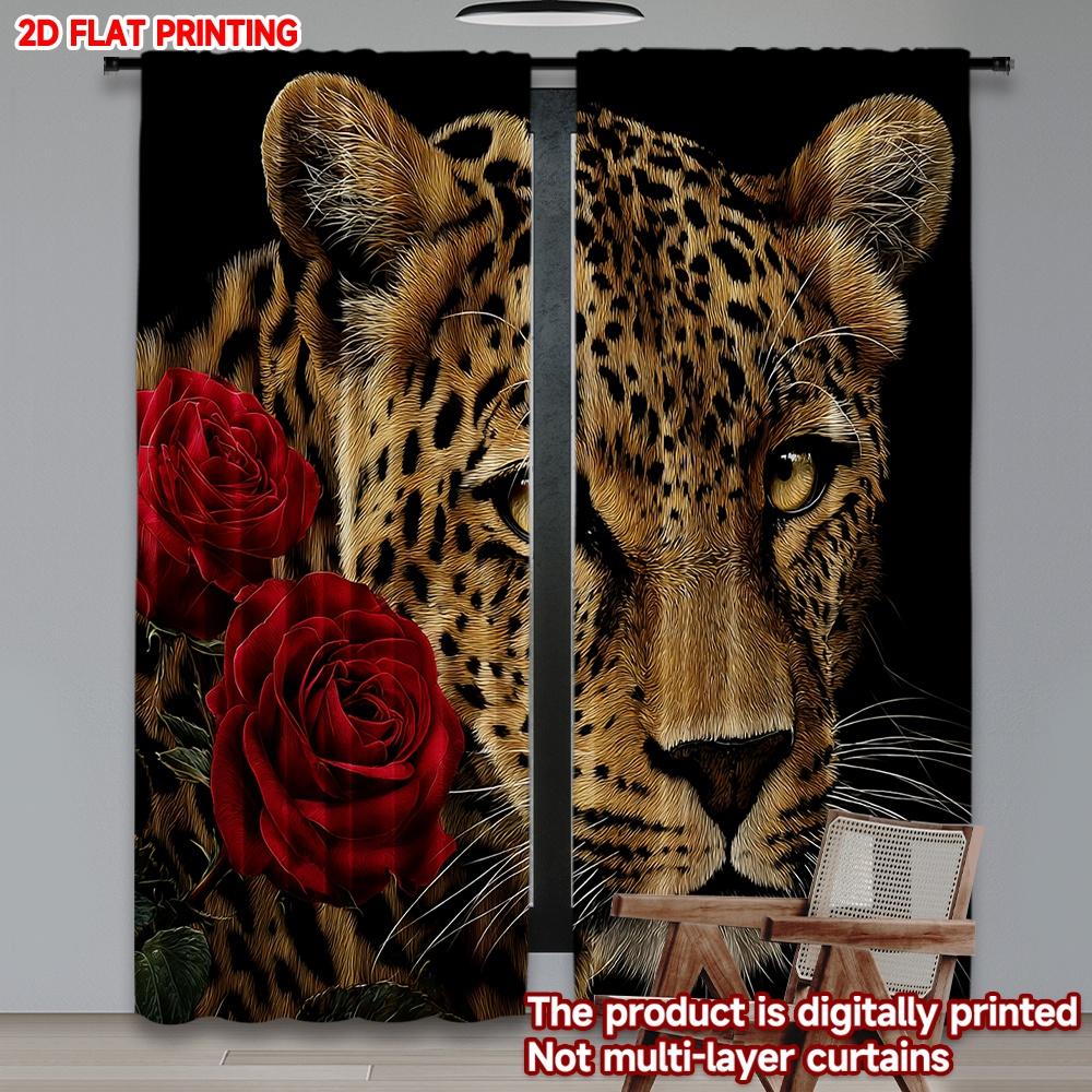 

2D flat printing 2pcs Happy Valentine s Day Party Curtains Leopard red rose Digital Printed Polyester Drapes Festive Curtains 100*130 Grommet Top 1pcs