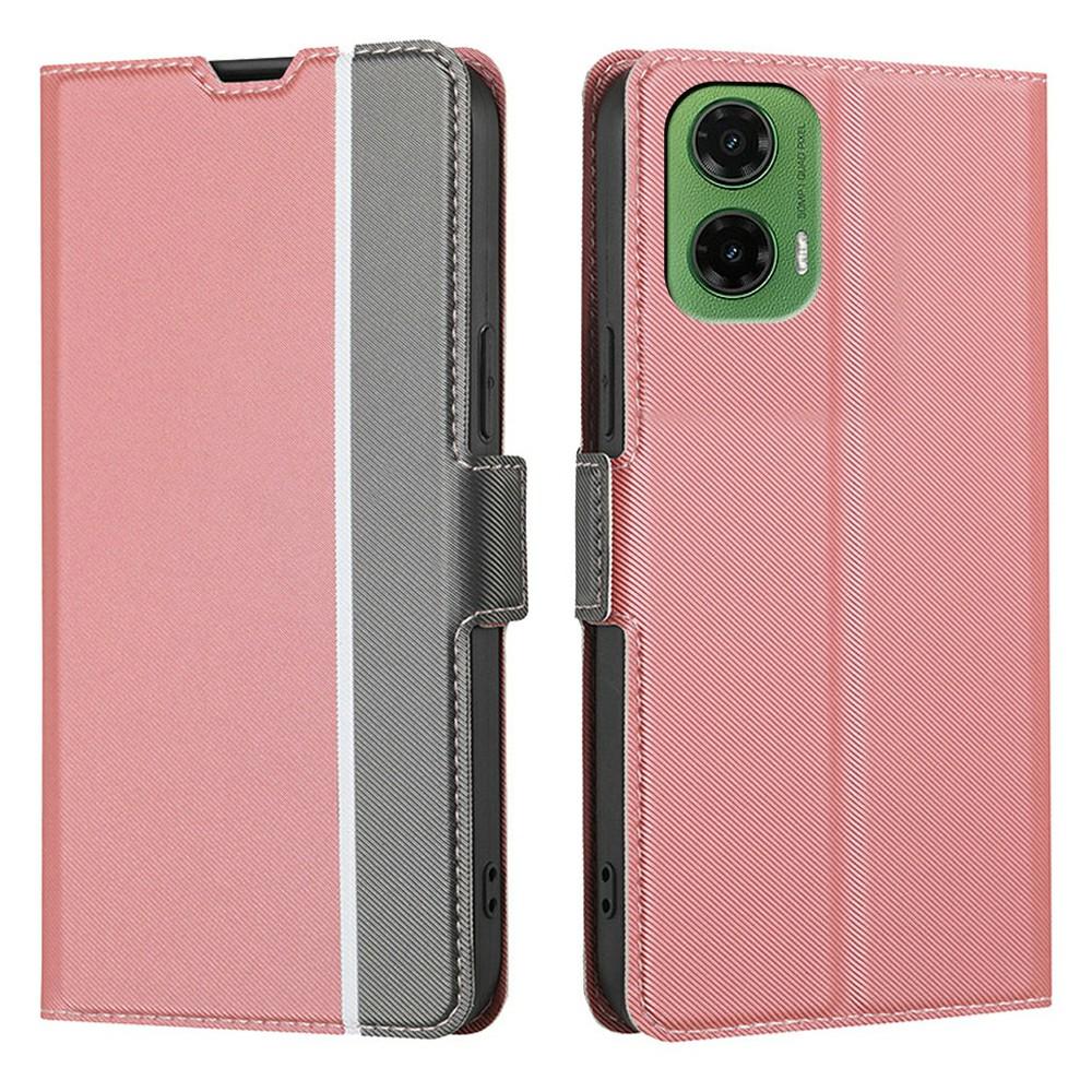 

For Motorola Moto G35 5G Case Card Holder Twill Texture Leather Phone Cover Pink