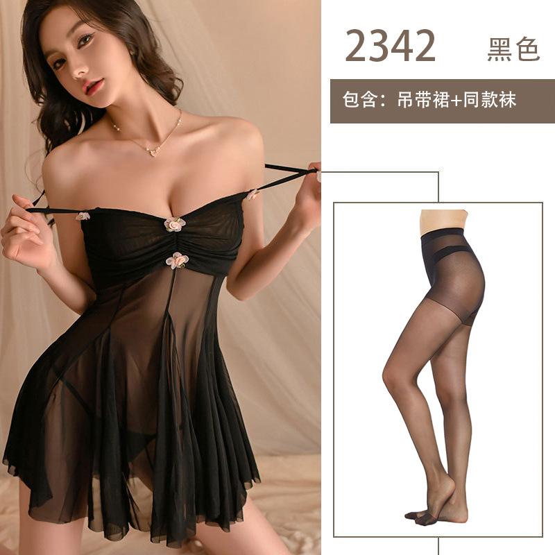 Pure desire sexy perspective flirting mesh erotic underwear hot small breasts show big suspenders free