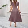 2026 Spring Summer Women's High Waist Solid Color Waist-Cinching Short Sleeve Dress
