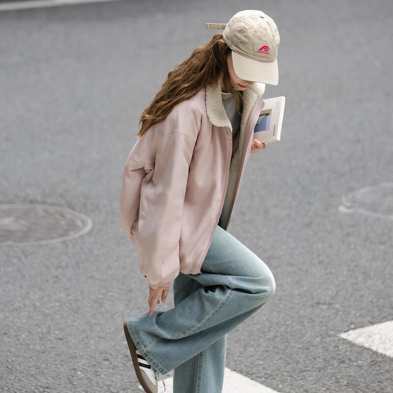 TonLion Women's Color-block Short Padded Jacket with Faux Shearling Collar