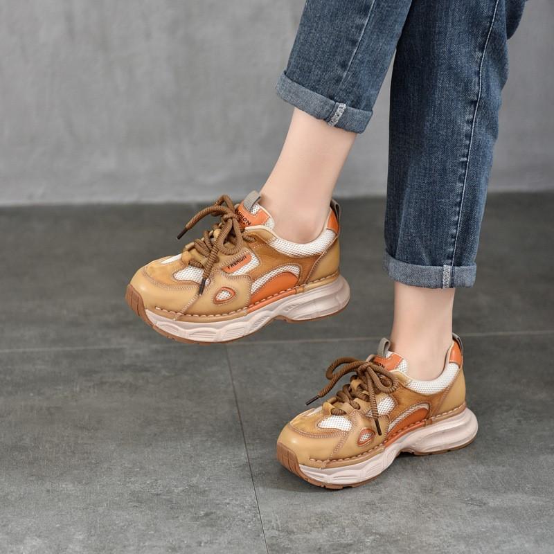 Fashion GKTINOO Genuine Leather Sports Style Casual Women's Shoes 2025 New Mixed Colors Lightweight Sole Lace Up Sneakers