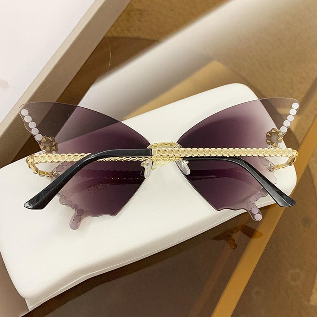 Butterfly Glasses Women Rimless Sunglasses Small Face Diamond Butterfly Sunglasses Rhinestone Bling Sunglasses Cat-Eye