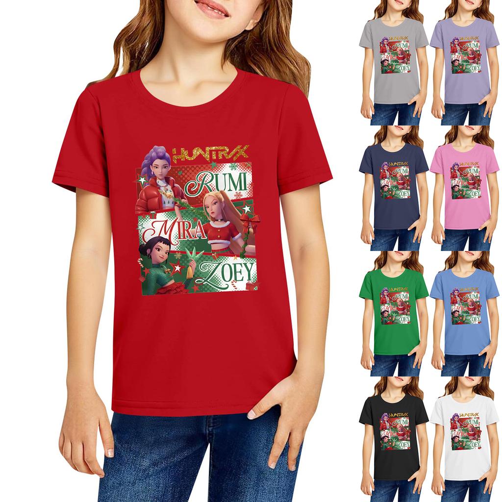 Fashionable Round Neck Short Sleeve Work Clothes Printed Tops For KID Summer Tops