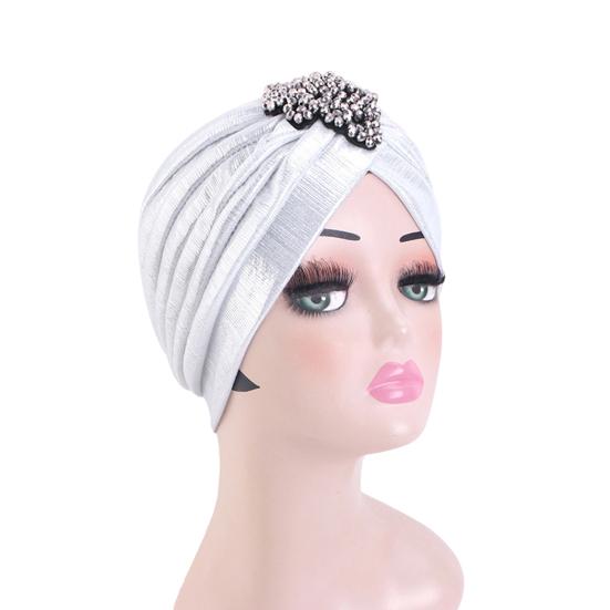 Damer Topphatt Rombus Rhinestones Dekor Plissert Turbanhatt Gullbelagt Pyntet Hatt Elastisk Design Hodeplagg