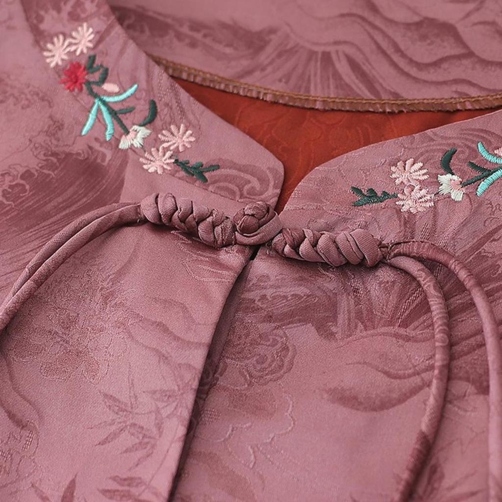 Embroidered Loose Stand Collar Shirt for Plus Size Mature Women