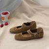Korean Version Round Head Light Mouth Shoes Suede Ballet Shoes Spring Buckle Belt Mary Jane Flat Bottom Evening Shoes Ladyshoes 26-5