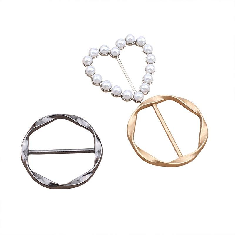 Fashion Luxury Waist Fixed Buckle, Metal Pearl Heart Clothes Corner Knot Buckle, Elegant Scarf Shawl Decorative Accessories for Women