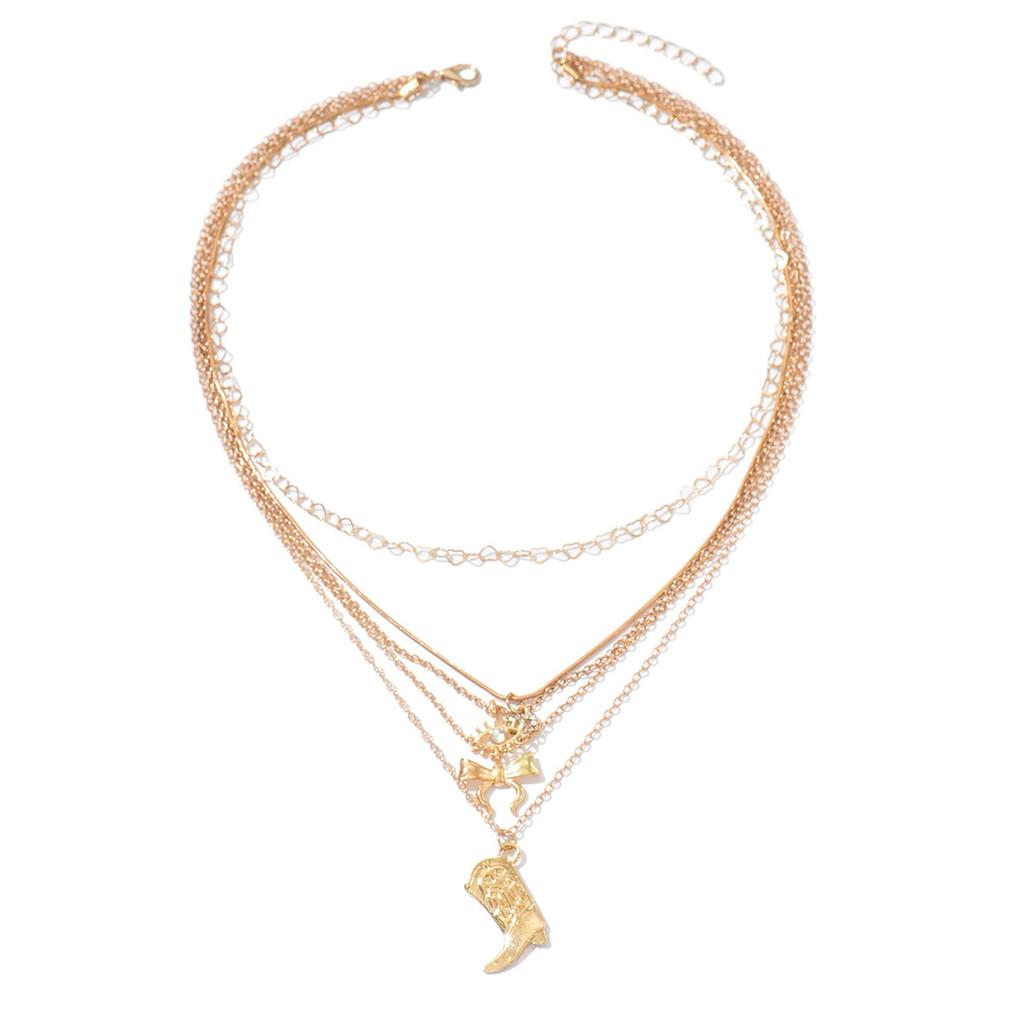 Love Heart Butterfly Bow Necklace With Rhinestones Multilayer Collar Chain For Women