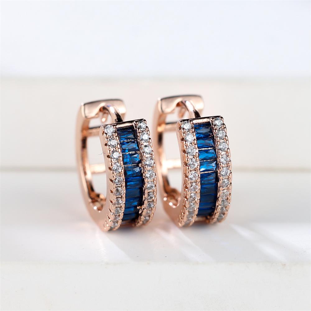 Multicolor Crystal Square Stone Female Classic Small Round Hoop Earrings For Women Rose Gold Color Wedding Party