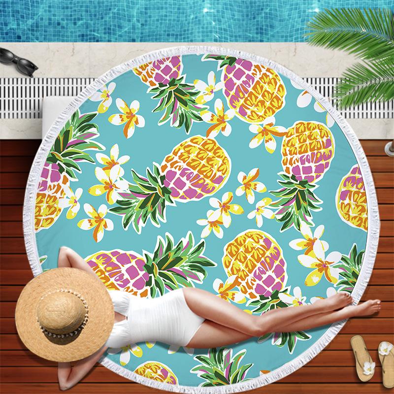 Tropical Fruit Pineapple Beach Towel Microfiber Floral Bath Shower Towels Round Beach Blanket Summer Swimming Shawl Yoga Mat