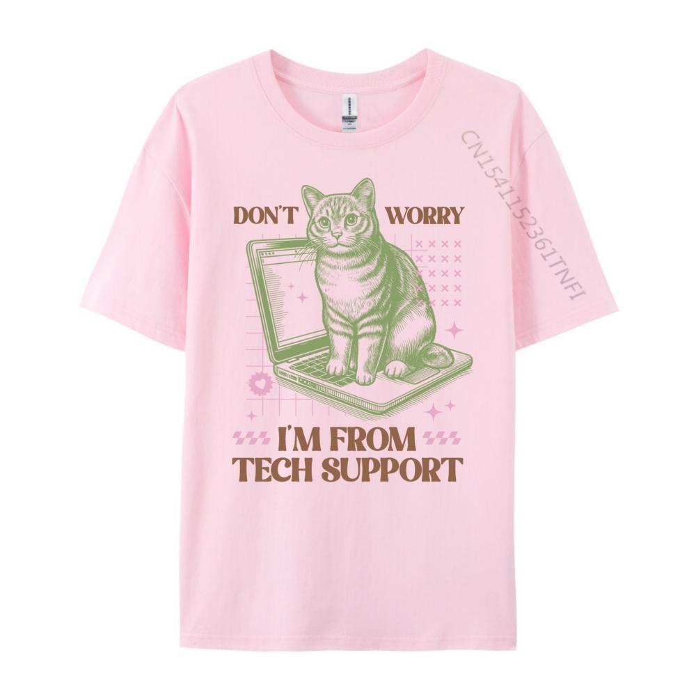 Don T Worry I M From Tech Support Computer Cat Graphic Shirts Short Sleeve T-Shirt Men's Clothing Punk Style