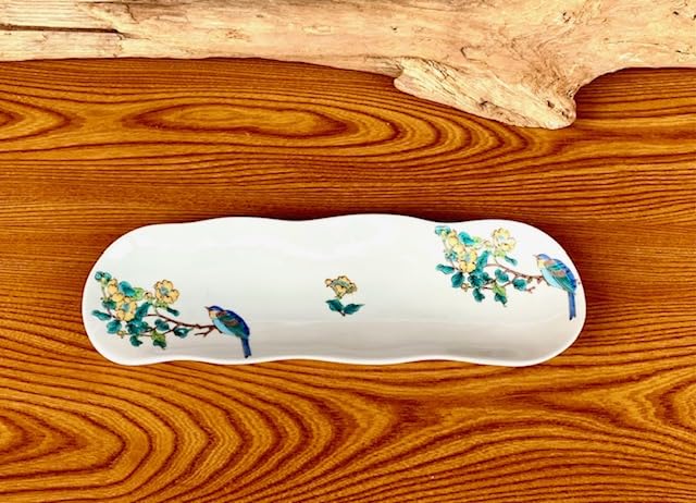 Hyakukaen Kutani [Grilled Fish Plate, Porcelain] Gold Plum Blossom and Bird Design [Back Picture]