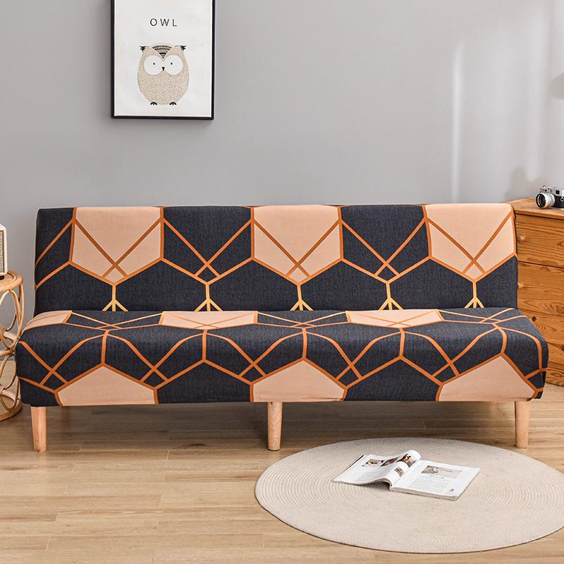 Floral Printed Armless Futon Slipcover Stretch Sofa Bed Slipcover Furniture Protector Without Armrests with Elastic Bottom 1pc