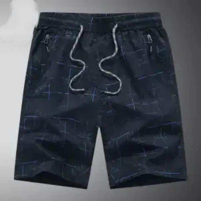 Men's Fashion Loose Blue Printed Elastic Waist Drawstring Casual Summer Shorts