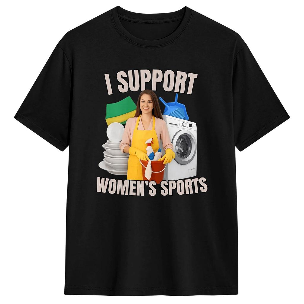 Ich unterstütze Frauensport Unwearable Erwachsenen Humor Bootcut T-Shirt Sommer 2026 Trendige Coole Unisex Kleidung Damen Baumwoll-T-Shirt