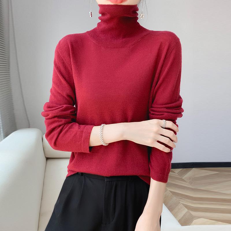 Versatile Pure Wool High Neck Solid Color Women's Slim Top for Spring & Autumn 2023