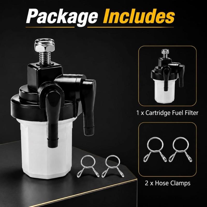 Boat Fuel System Filter Assembly With Clear Bowl, Two Hose Connections and Mounting Fastener for 9.9-90HP Routine Marine Engine Service Work Tasks