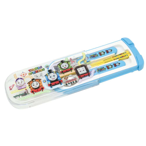 OSK Thomas the Tank Engine Trio Cutlery Set (CT-20) - Includes Chopsticks, Spoon, and Fork - Made in Japan, Sliding Design, Dishwasher Safe, Easy to U
