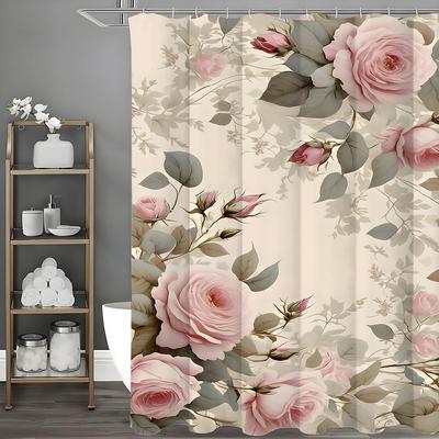 Rosenblumen Duschvorhang, Dekorativer Duschvorhang für Badezimmer, Wasserdichter Duschvorhang mit Haken
