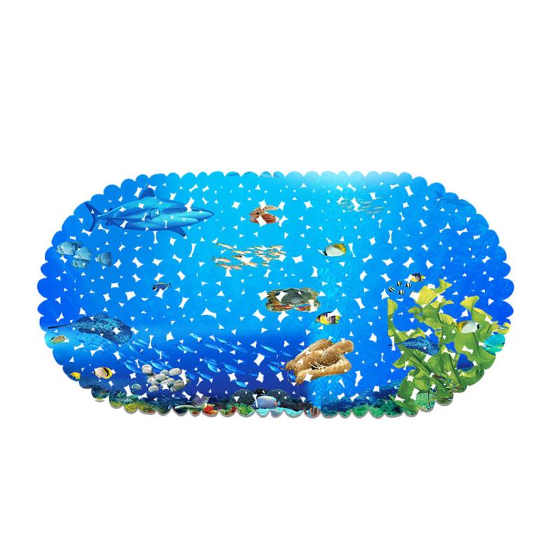 Non-slip Bathroom Mat 3D Marine Dolphin Pattern Safety Shower Bath Mat with Suction Cup Foot Mat